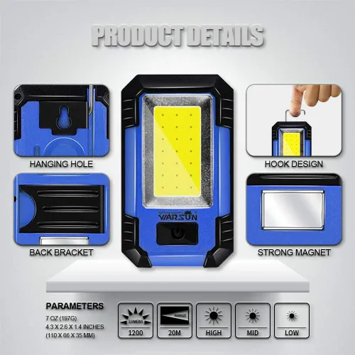 Miniatura 5 de WARSUN 2 luces LED de trabajo recargables magnéticas portátiles luz de trabajo 30 W 1200 lúmenes para camping reparación de automóviles, regalos