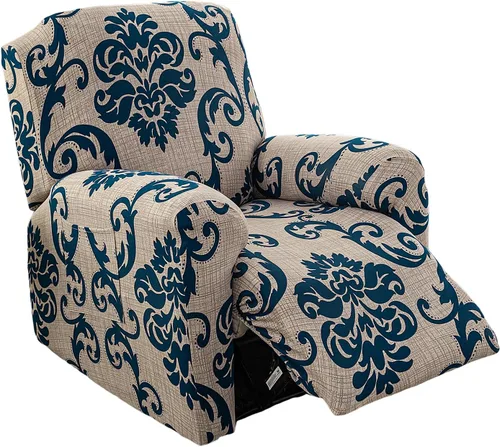 Miniatura 12 de CRFATOP Funda para sillón reclinable con estampado floral con bolsillos, funda única para sillón reclinable, 4 piezas, funda para sillón reclinable