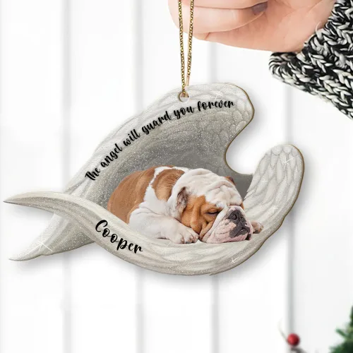 Miniatura 2 de Adorno plano 2D personalizado conmemorativo de perro bulldog – Adorno de memoria de perro, alas de ángel conmemorativas para mascotas, regalo