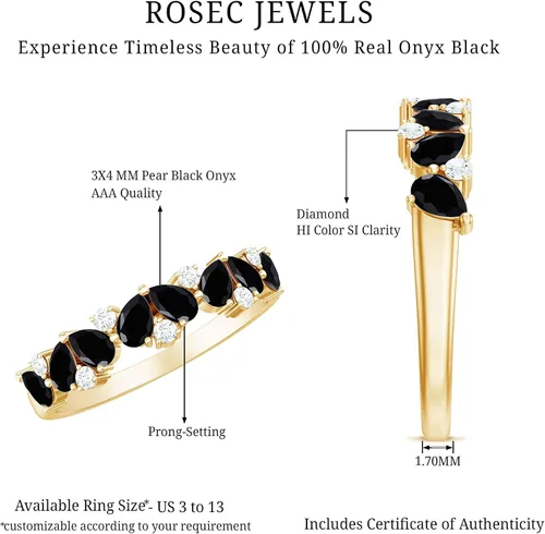 Miniatura 6 de Anillo de banda de media eternidad con diamantes de ónix negro certificado, calidad AAA, anillo de piedra natal de diciembre (listo para regalar)