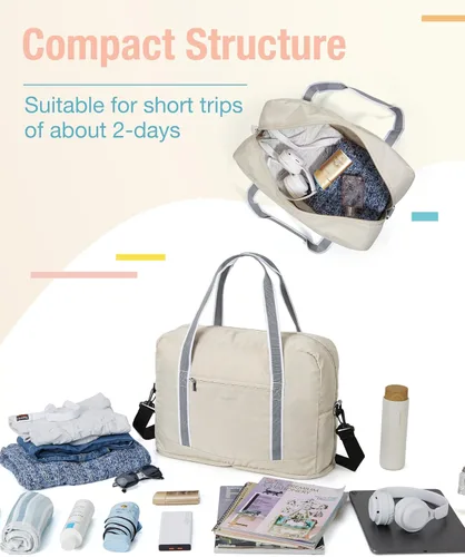 Miniatura 4 de BAGSMART Bolsa de lona para hombre y mujer, Beige, Bolsa de viaje