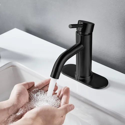 Miniatura 2 de Grifo de Lavabo de Baño de Un Solo Orificio Negro Mate, Grifo de Baño Moderno de Una Sola Manija Comercial de Acero Inoxidable para Lavabo