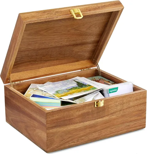 Miniatura 8 de DRASTAR Caja de Recuerdos, Caja de Memoria de Madera de Acacia con Tapas con Bisagras, Caja de Joyería de Madera, Caja de Almacenamiento Pequeña