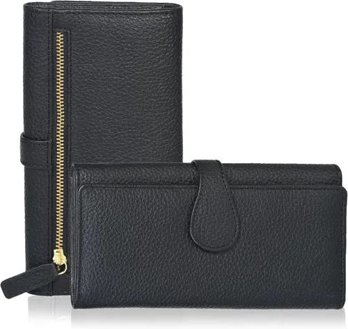Miniatura 25 de Cartera de cuero genuino para mujer de cuero con bloqueo RFID - Tarjetero triple de diseñador para damas tipo clutch con ventana de identificación