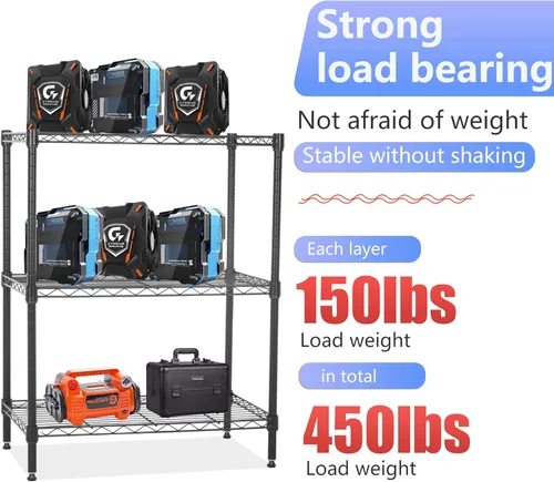 Miniatura 6 de FDW Unidades de Estantería de Alambre Ajustables Rack de Almacenamiento de Metal 23P x 13A x 30Al 3 Niveles Estantes de Despensa NSF Estante de Negro