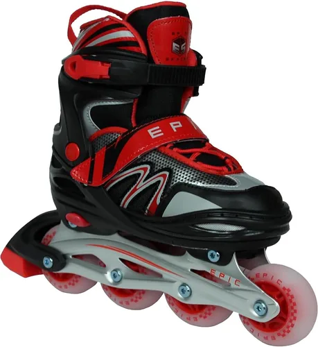 Miniatura 3 de Epic Skates Drift - Patines en línea ajustables con ruedas con luz LED, negro/rojo, juvenil 1-4