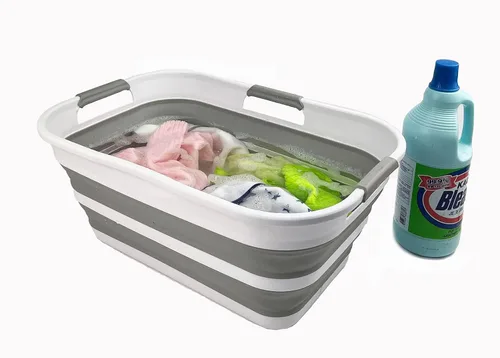 Miniatura 5 de SAMMART Cesta plegable de plástico de 21 litros (5.5 galones), contenedor de almacenamiento plegable y organizador, tina de lavado portátil, cesta