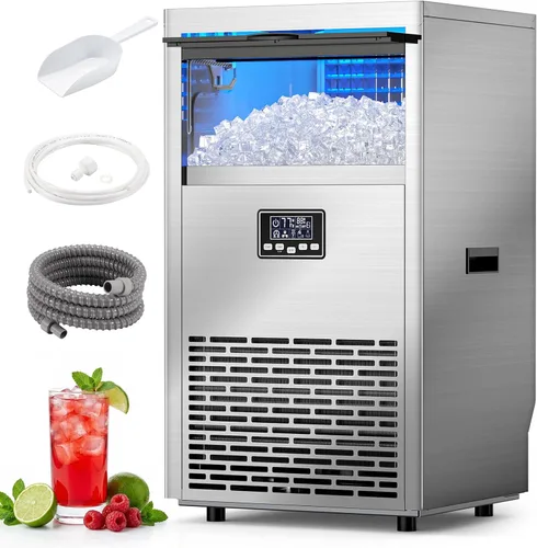 Miniatura 9 de Máquina comercial para hacer hielo, máquina de hielo de acero inoxidable de 100 libras/24 horas con capacidad de almacenamiento de 33 libras