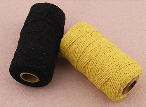 Miniatura 3 de Carrete de hilo de algodón de 656 pies de 10 capas, cuerda para manualidades y envoltura de regalos (negro + amarillo)