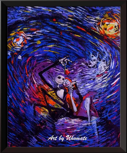 Miniatura 4 de Uhomate 4 pósteres de Jack Sally Jack y Sally Nightmare Before Christmas Vincent Van Gogh Noche estrellada para decoración de pared dormitorio baño