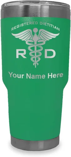 Miniatura 21 de LaserGram Vaso aislado al vacío de 20 onzas, dietista registrado RD, grabado personalizado incluido (negro)