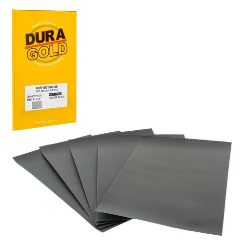 Miniatura 10 de Dura-Gold Hojas de papel de lija húmedas o secas de 5-1/2 x 9 pulgadas, variedad de grano 150, 220, 320, 400, 600 (5 cada una, 25 en total) - Lijado