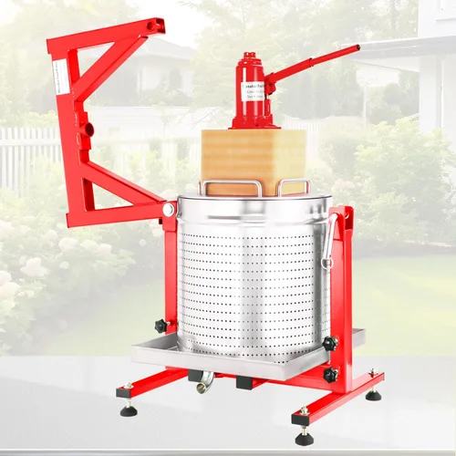 Miniatura 4 de Prensa hidráulica de frutas Mosakar de 10.6 galones/40L. Presión de 5 toneladas. Las piezas de contacto de jugo son de acero inoxidable AISI 304.