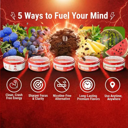Miniatura 5 de Cannadips - Paquete variado de combustible cerebral - Bolsas de cafeína nootrópicas - 50 mg de melena de león, 100 mg de cafeína, 50 mg