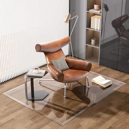 Miniatura 13 de [Vidrio templado] Tapete para silla de vidrio con borde biselado de 36 x 36 pulgadas con borde pulido, tapete transparente para silla de oficina, se