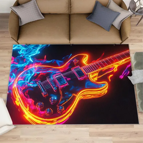 Miniatura 3 de Alfombra de guitarra, alfombra de 2 x 3 pies para entrada, alfombra de área musical, alfombra lavable de guitarra fresca para dormitorio, alfombra