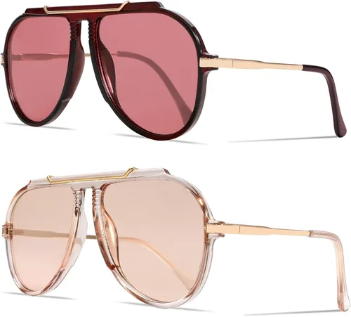 Miniatura 18 de GUVIVI Gafas de sol de aviador de gran tamaño para mujeres y hombres, estilo retro de los años 70, lentes de sol de metal dorado sin enredos
