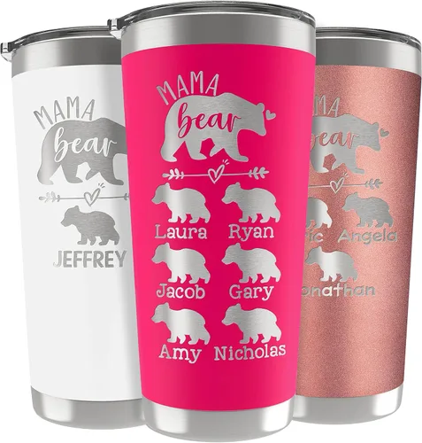 Miniatura 9 de Vaso personalizado con nombres grabados de hasta 6 cachorros, 5 fuentes, 13 colores, regalos para mamá de parte de su hija o hijo