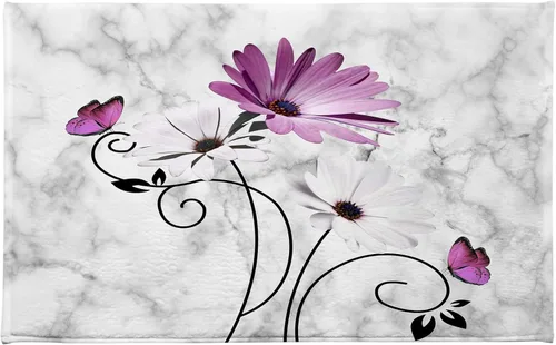 Miniatura 6 de HVEST Alfombra de baño con estampado de margaritas y margaritas, alfombra de baño rústica azul con estampado floral y mariposa para decoración
