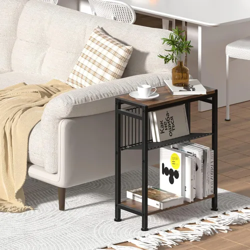 Miniatura 5 de Mesa auxiliar para espacios pequeños, mesa auxiliar estrecha con soporte para revistas, mesa auxiliar delgada de diseño 2 en 1, mesita de noche