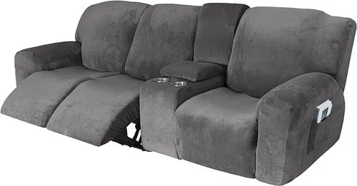 Miniatura 25 de Aedlcal Fundas para sofá reclinable, 10 piezas, fundas de sofá reclinable de felpa de terciopelo con consola central, con bolsillo lateral