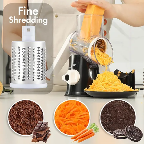 Miniatura 3 de Rallador de queso con manivela manual, triturador de verduras giratorio con asa y base de succión fuerte, rebanador de verduras de alta velocidad
