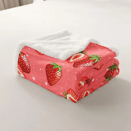 Miniatura 4 de Feelyou Manta femenina de vellón sherpa de fresa para niños y niñas, estampado de frutas tropicales, felpa rosa dulce fresa mullida para sofá