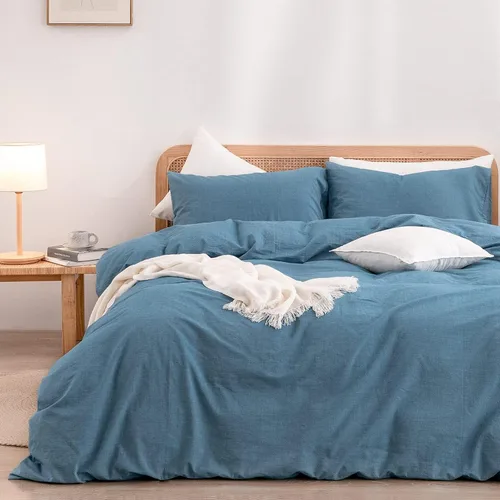 Miniatura 24 de BESTOUCH Juego de funda de edredón 100 % algodón lavado, tacto súper suave, cómodo, elegante, ligero, juego de ropa de cama de 2 piezas, color gris