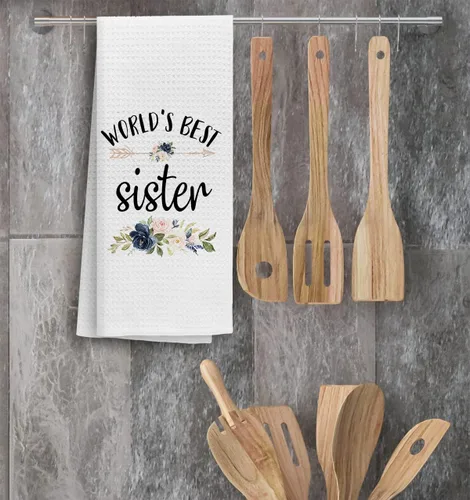 Miniatura 2 de TNUW Mejores toallas de cocina para hermanas 40x60 cm, toallas de mano florales suaves y absorbentes para té y platos, regalos para cumpleaños