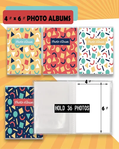 Miniatura 2 de Álbum de fotos pequeño de 4 x 6 para fotos, juego de 4, capacidad para 36 fotos cada una, capacidad de 144, 4 patrones, fundas flexibles extraíbles