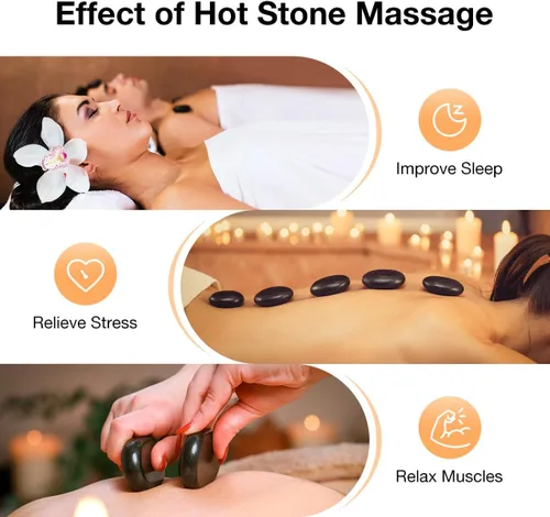 Miniatura 7 de Hot Stones - Juego de masaje, 18 piedras calientes de basalto con kit de calentador, piedras de masaje para spa profesional o en casa, relajación