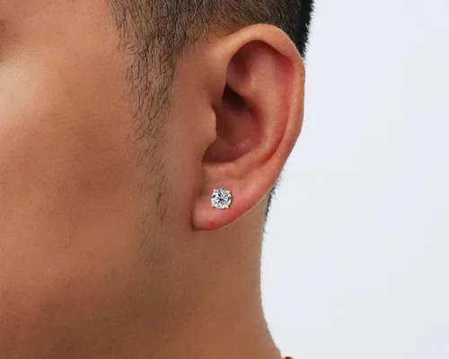 Miniatura 6 de Aretes solitarios de oro real de 10 quilates con diamantes de moissanita auténtica, redondos, brillantes, para mujeres y hombres, con cierres