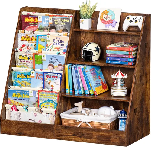 Lerliuo Estantería y Organizador de Almacenamiento para Niños de 4 Niveles, Estantería Inclinada de Cinco Capas para Niños, Estante de Libros de