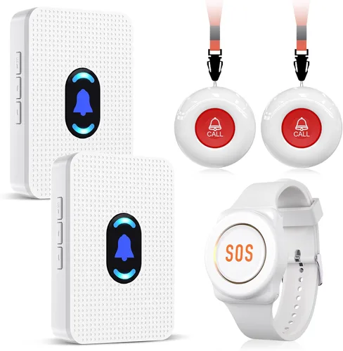 Daytech Botón de llamada del localizador del cuidador para ancianos en el hogar Sistema de alerta de enfermera para pacientes mayores 2 receptor 3