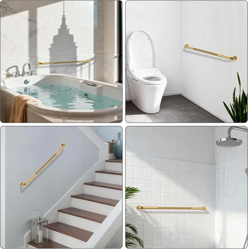 Miniatura 6 de Munzong - Barra de agarre antideslizante para ducha de 48 pulgadas, barra de agarre para pared de baño, barra de equilibrio moleteada dorada