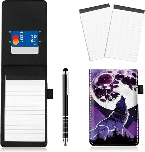 Miniatura 21 de Juego de 4 soportes para bloc de notas de tamaño de bolsillo, de piel sintética, mini bloc de notas con 2 bloc de notas pequeños y lápiz capacitivo