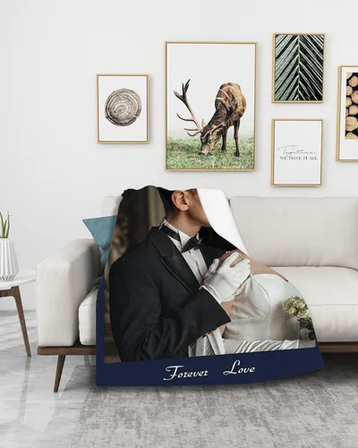 Miniatura 3 de Manta personalizada con imagen, regalos personalizados con texto en inglés "I Love You", manta de franela súper suave para parejas, novia, novio, 1