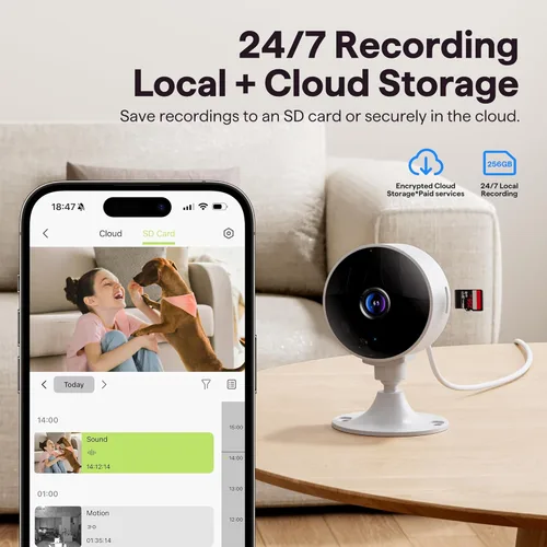 Miniatura 4 de Cámara de seguridad interior 2K 3MP, monitor de mascotas y bebés Cámara WiFi con detección de movimiento y sonido, alerta en tiempo real, audio