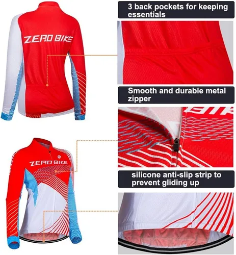 Miniatura 14 de Traje de ciclismo acolchado de gel 3D transpirable de manga larga para mujer, conjunto de pantalones de malla con protección UV