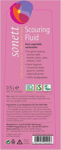 Miniatura 3 de Sonett Líquido orgánico biodegradable suave para fregar 17 fl oz / 0.5 L Para limpiar suavemente acero inoxidable, esmalte, plástico, cerámica