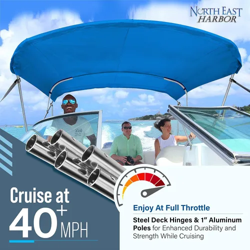 Miniatura 4 de NEH - Bimini Tops de 3 lazos para barcos, postes de apoyo, lona marina 900D a prueba de decoloración, funda de almacenamiento universal para pontón