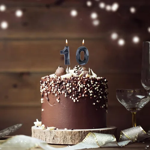 Miniatura 2 de Nuanchu Velas de cumpleaños número 10 en forma de diamante 3D, velas numeradas para pastel de cumpleaños, velas temáticas para hornear en familia