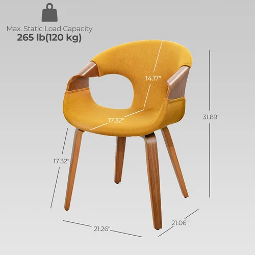 Miniatura 2 de Art Leon Silla de oficina de mediados de siglo, silla de escritorio moderna sin ruedas, silla de escritorio de madera tapizada de tela, silla
