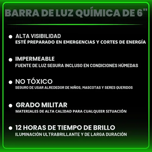 Miniatura 2 de PartySticks - Barras de luz verdes de emergencia (15,24 cm, 25 unidades) de grado militar con duración de 12 horas, barras tácticas de luz a granel