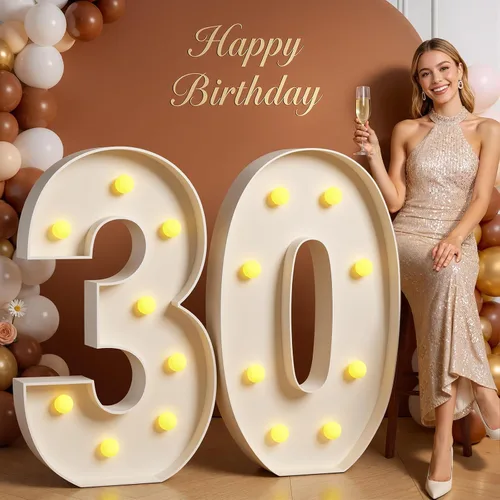 Miniatura 103 de Números de marquesina de 4 pies de alto, 4 pies de alto, números grandes iluminados 0 para 30, 40, 50, 60, decoración de fiesta de cumpleaños