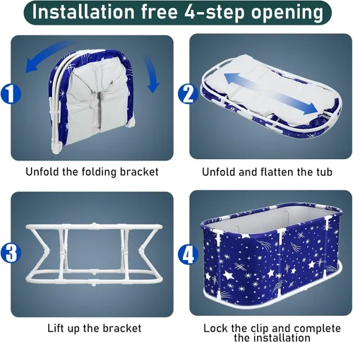 Miniatura 5 de Bañera Portátil Bañera Portátil Tina Portátil para Adultos Tina Plegable para Adultos, 43.3 Pulgadas Bañeras Independientes Grandes para Baño, Baño