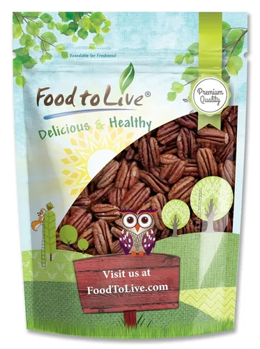 Food to Live - Mitades de nueces tostadas secas con sal del Himalaya, 4 onzas - Nueces de pecana ligeramente saladas tostadas al horno, buena fuente