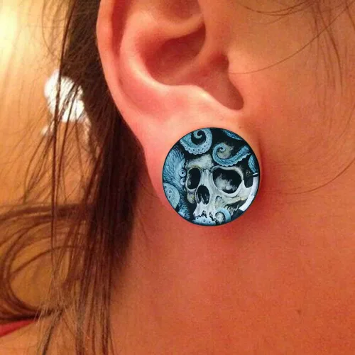 Miniatura 5 de Tapones y túneles de dilatadores de oreja de calavera, expansor de 0.236 in-0.984 in, doble acampanado