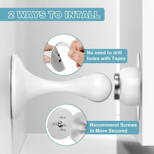 Miniatura 4 de Topes magnéticos para puerta, paquete de 4, topes de puerta de acero inoxidable para montaje en pared y piso, soporte de puerta mantiene la puerta