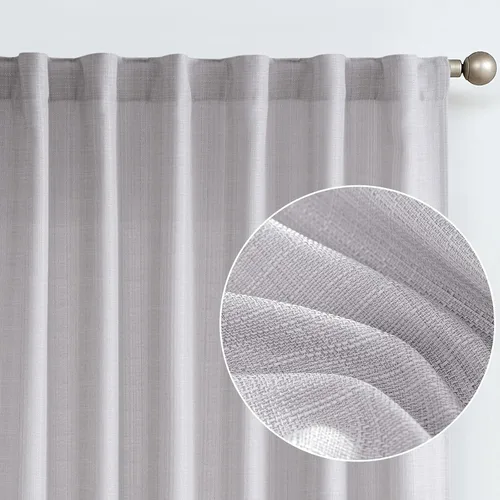 Miniatura 19 de JINCHAN Cortinas de lino beige para sala de estar y dormitorio, cortinas texturizadas de 63 pulgadas de largo, cortinas de estilo rústico de tejido